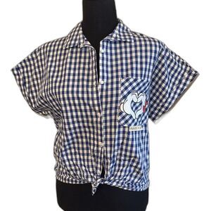 Zara-Disney Junior Girls Size 11/12 Blue/White Checkered Button-Up Tie-Up Shirt